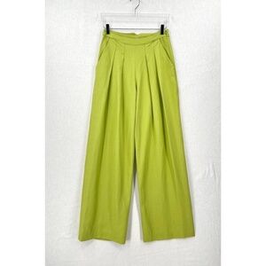 ENZA COSTA Twill Pleated Wide Leg Pant Womens Small 1 Green High Waist NWT